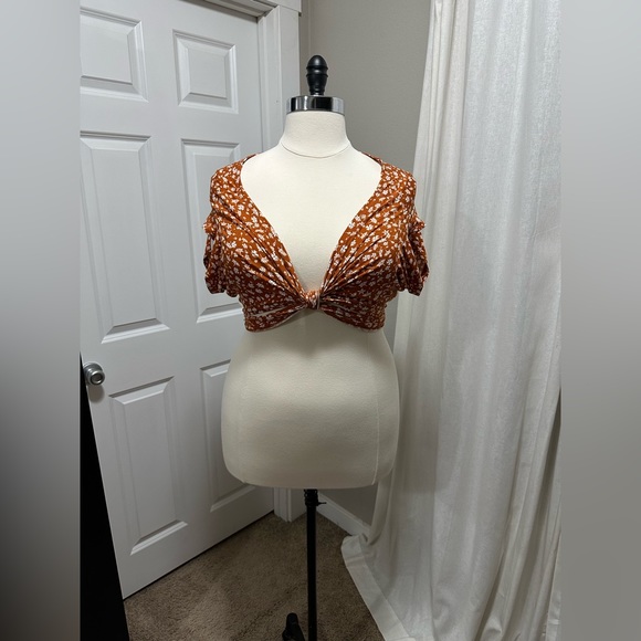 Multi-Way Tie Crop Top Rust Orange Floral NWT Plus Size - Picture 8 of 8